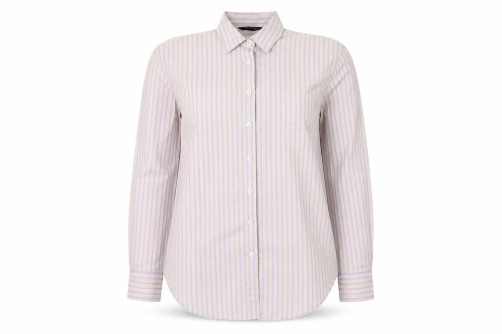 Marks and Spencer Womens Grey Striped Cotton Basic Button-Up Size 6 Collared