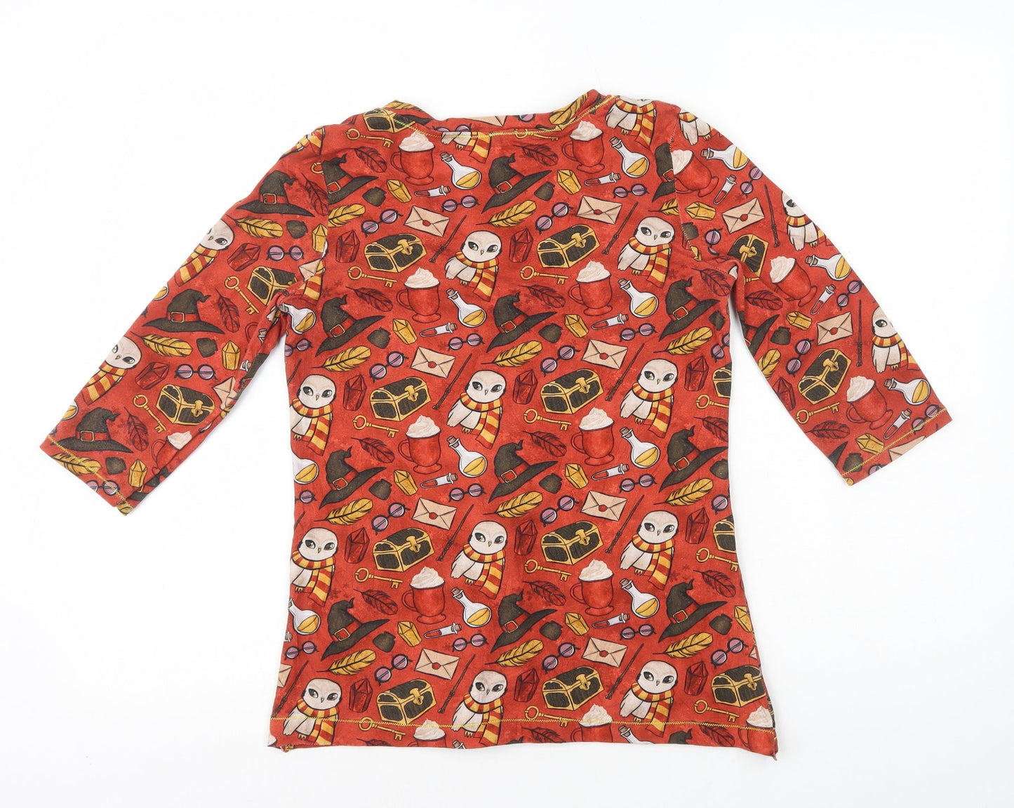 Preworn Womens Orange Geometric Polyester Basic Polo Size 10 V-Neck - Harry Potter