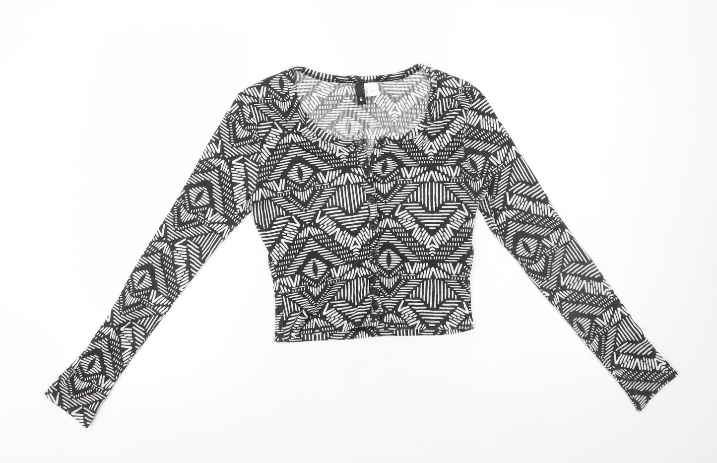 H&M Womens Black Geometric Polyester Basic T-Shirt Size S Scoop Neck