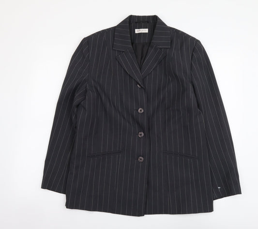 Bonmarché Womens Grey Striped Polyester Jacket Suit Jacket Size 14