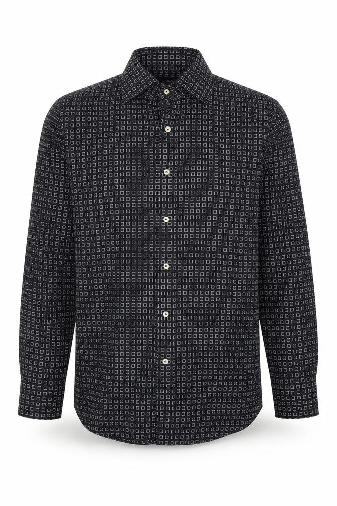 Refind Mens Black Geometric Polyester Dress Shirt Size S Collared Button