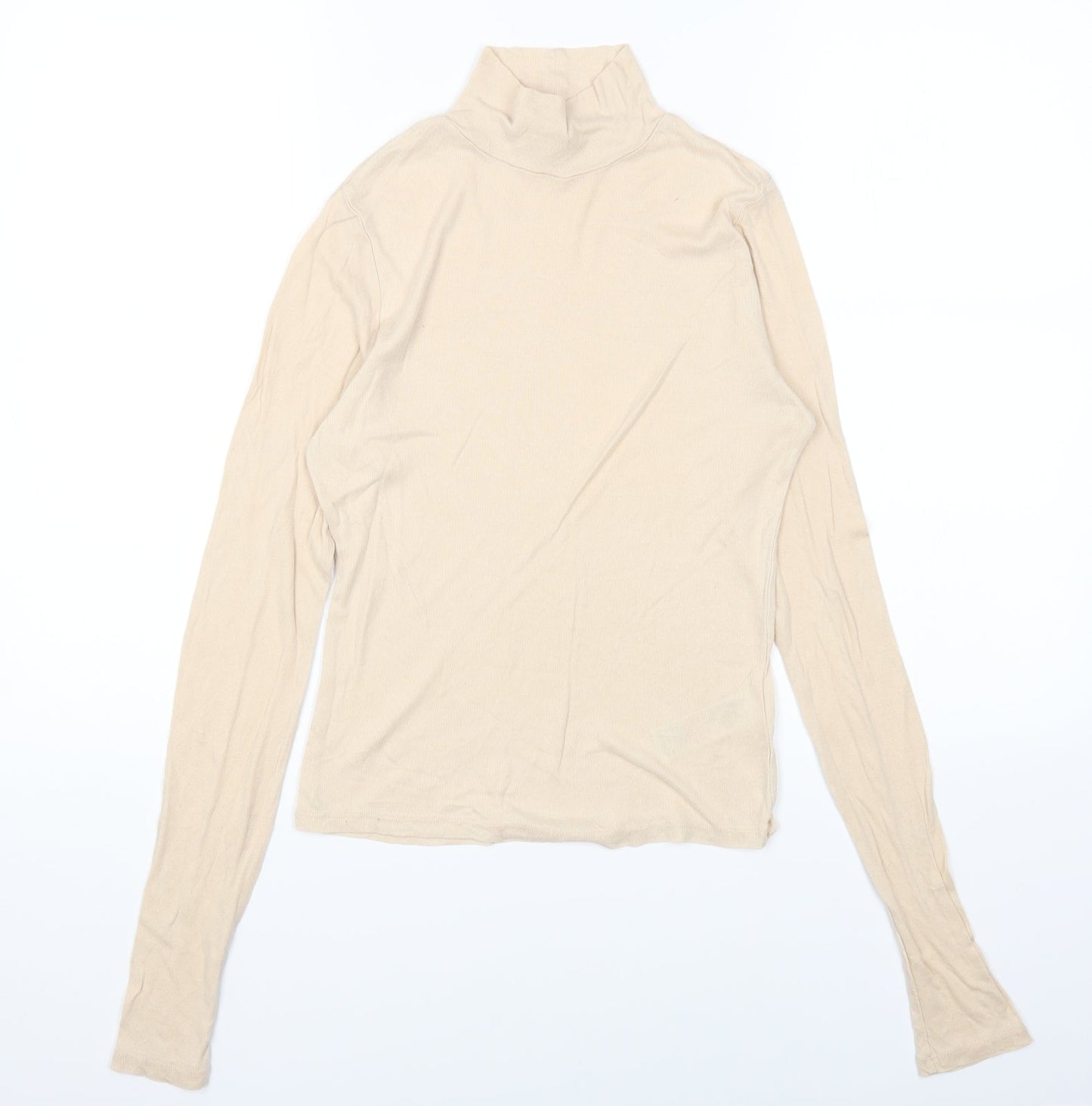 Topshop Womens Beige Lyocell Basic T-Shirt Size 12 High Neck