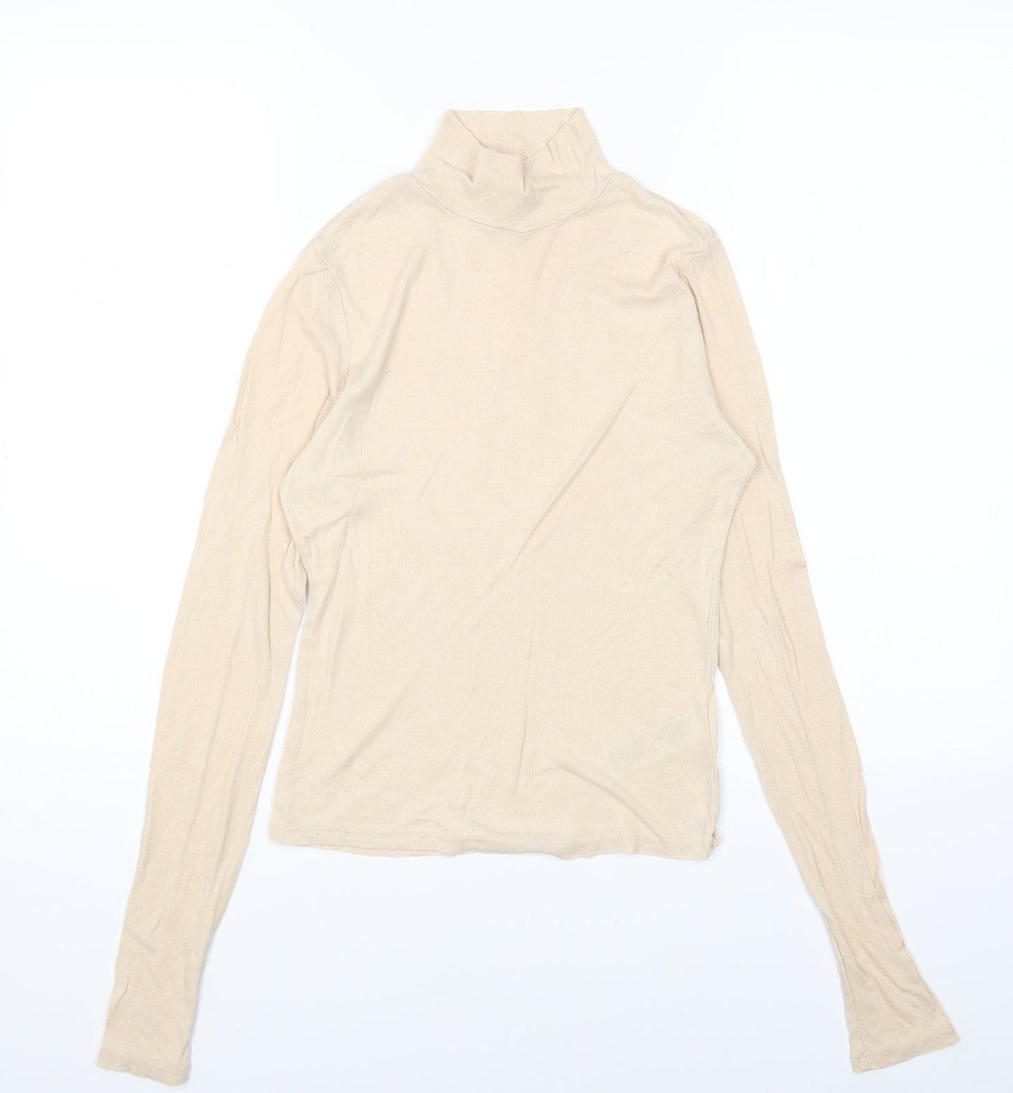 Topshop Womens Beige Lyocell Basic T-Shirt Size 12 High Neck