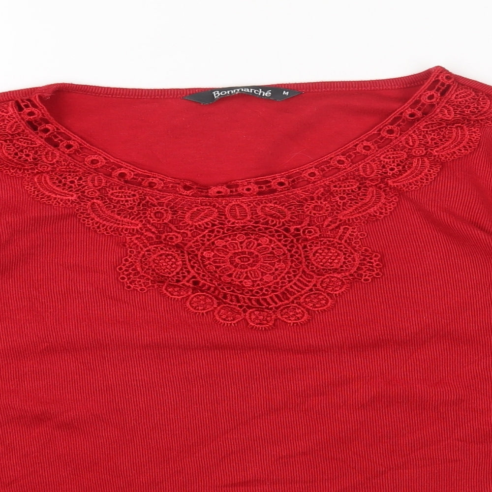Bonmarché Womens Red Round Neck Polyester Pullover Jumper Size M