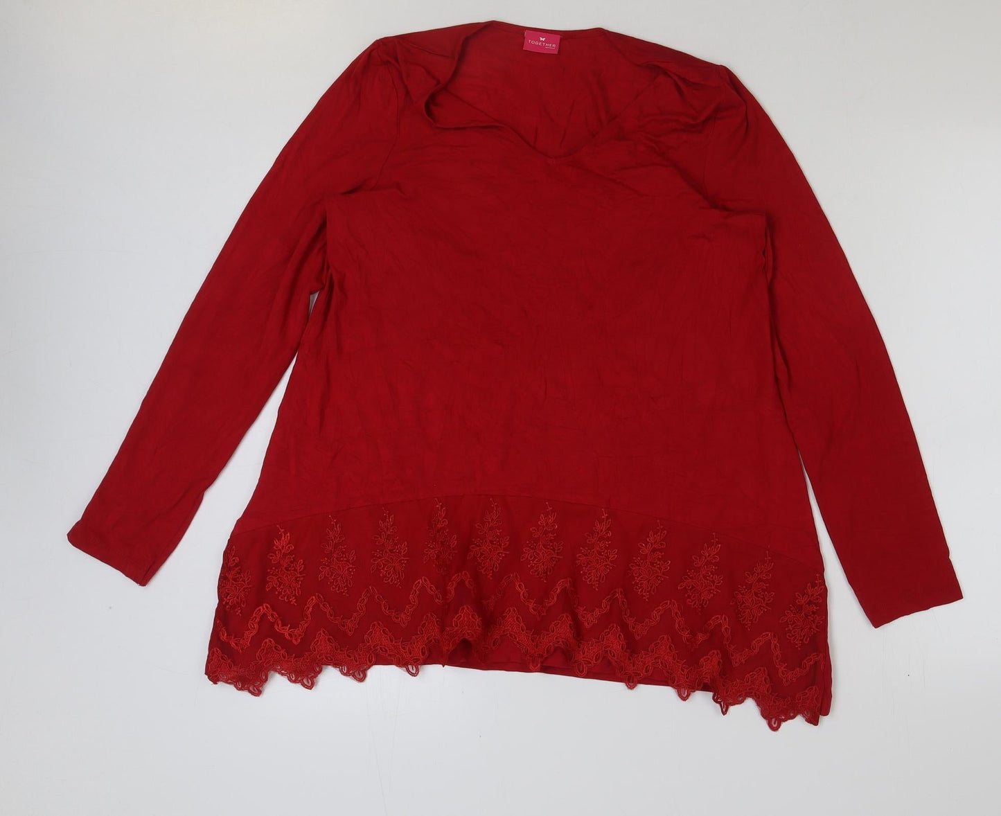 Together Womens Red Viscose Tunic T-Shirt Size M Scoop Neck