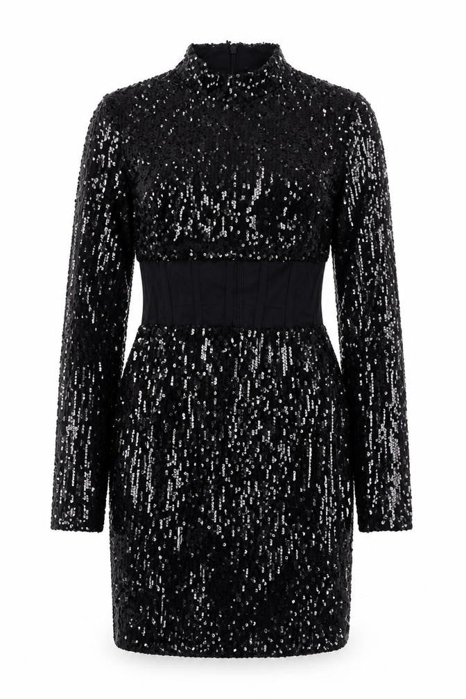 PRETTYLITTLETHING Womens Black Polyester Pencil Dress Size 8 Mock Neck Zip