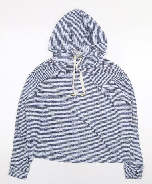 George Womens Blue Striped Polyester Pullover Hoodie Size 8 Pullover