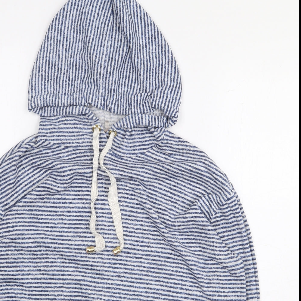George Womens Blue Striped Polyester Pullover Hoodie Size 8 Pullover