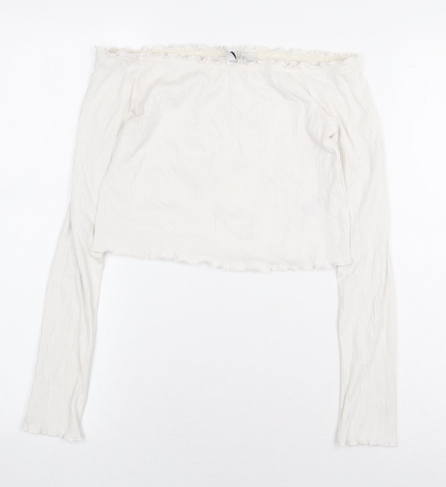H&M Womens White Cotton Cropped Blouse Size S Off the Shoulder - Ribbed