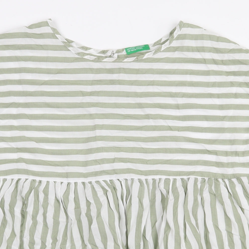 Preworn Womens Green Striped Lyocell Basic Blouse Size L Boat Neck