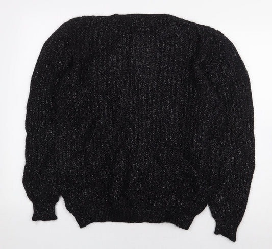 Richards Womens Black Wool Pullover Sweatshirt One Size Button