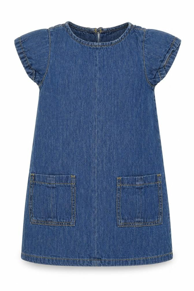 NEXT Girls Blue 100% Cotton Shirt Dress Size 4 Years Round Neck Button