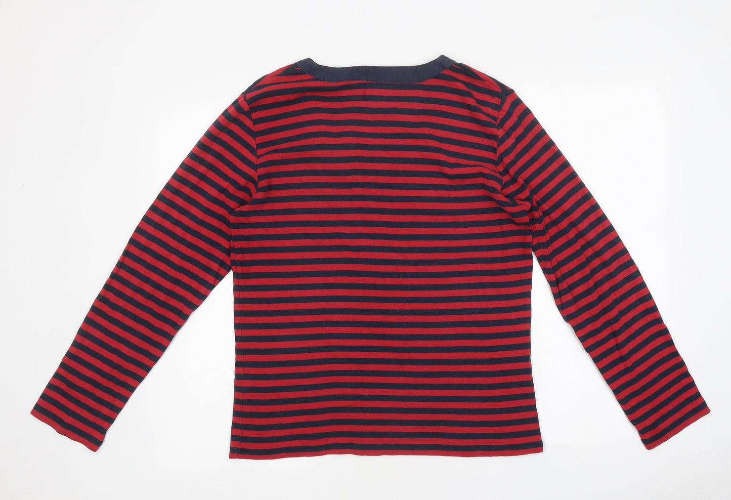 Iz Womens Red Striped Polyester Basic T-Shirt Size M Scoop Neck