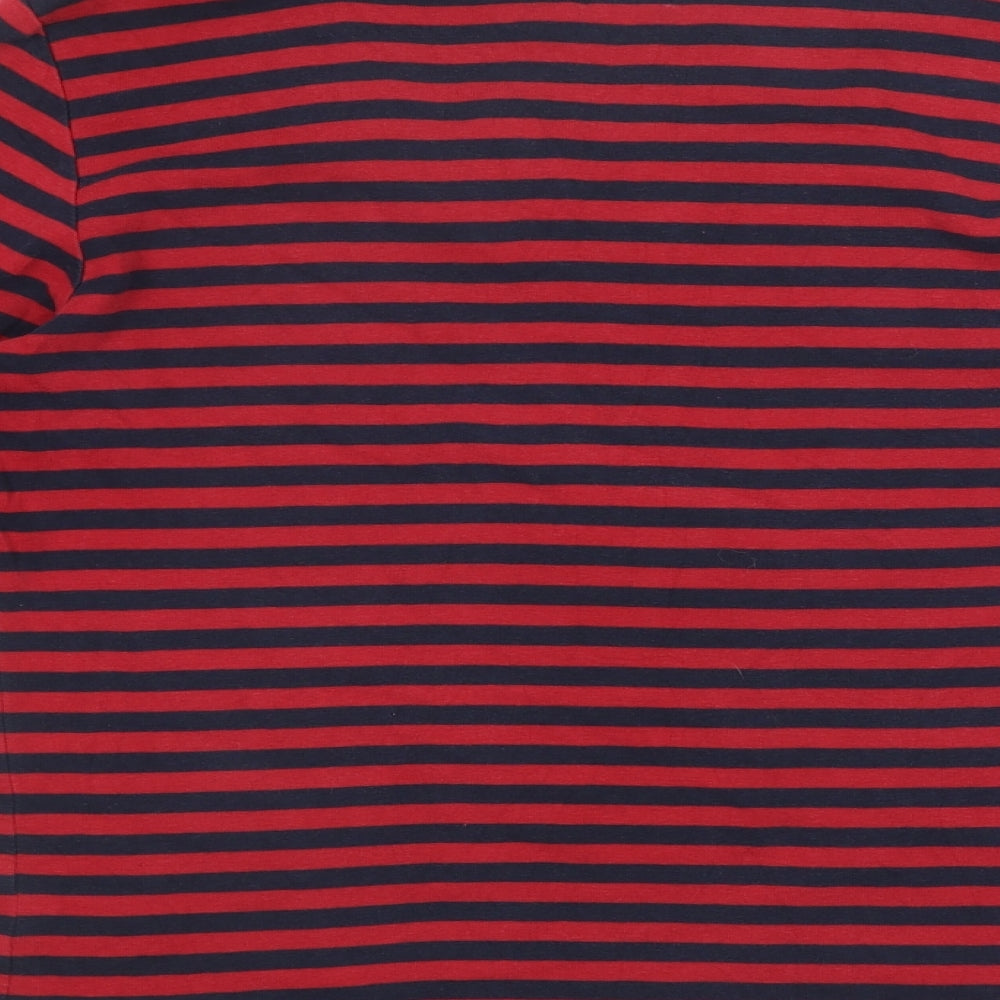 Iz Womens Red Striped Polyester Basic T-Shirt Size M Scoop Neck