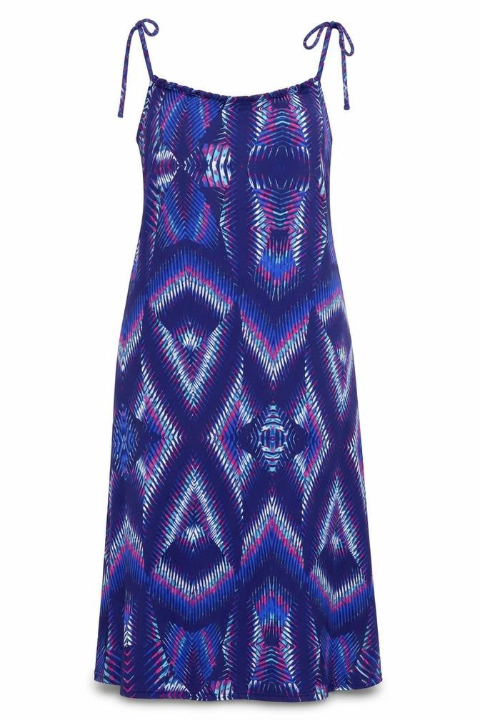 Kaleidoscope Womens Blue Geometric Polyester Slip Dress Size 14 Square Neck Tie