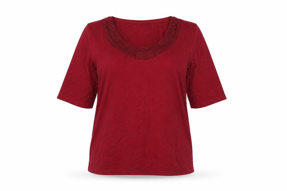 Marks and Spencer Womens Red Polyester Basic T-Shirt Size 12 Round Neck