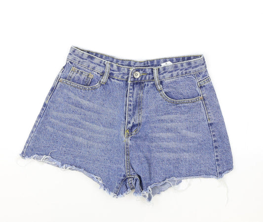 Preworn Womens Blue Cotton Hot Pants Shorts Size M Regular Zip