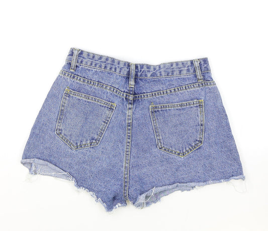 Preworn Womens Blue Cotton Hot Pants Shorts Size M Regular Zip
