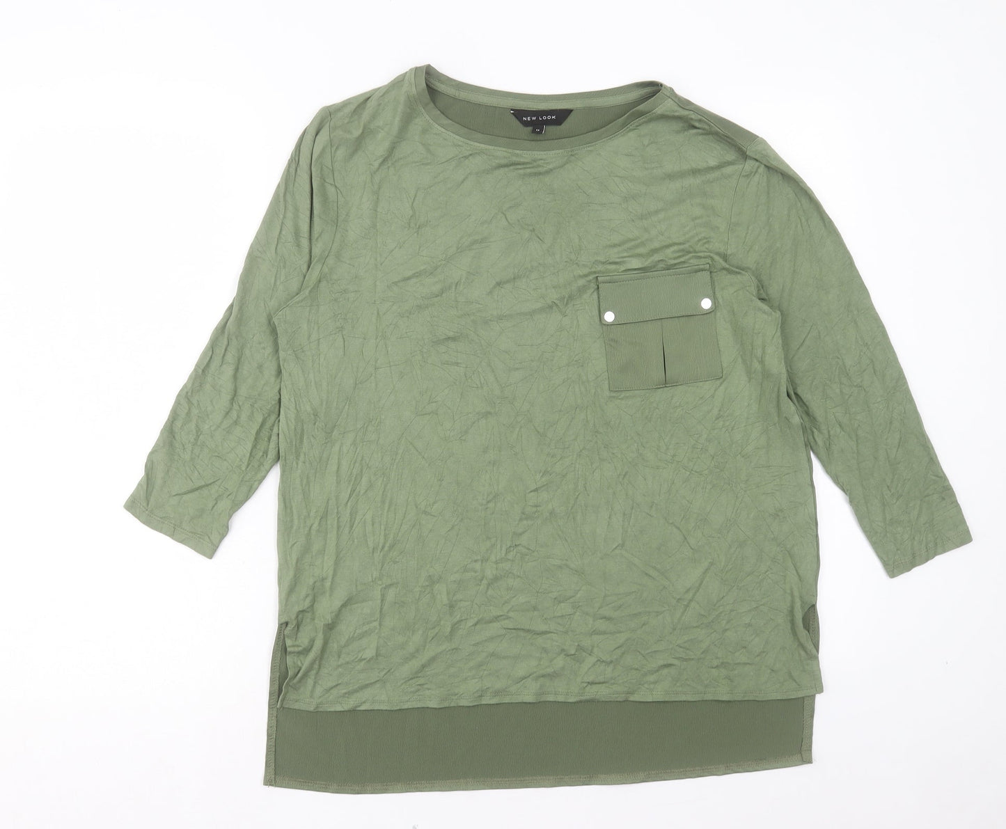 New Look Womens Green Viscose Basic T-Shirt Size 12 Crew Neck - Pocket Detail