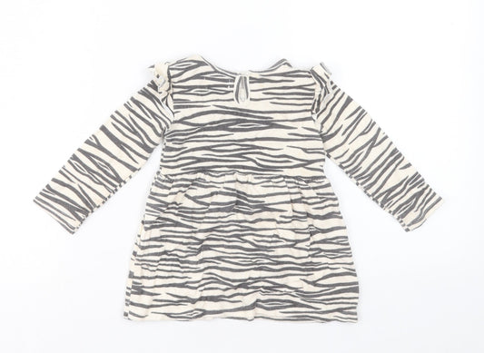 Primark Girls Beige Animal Print Polyester A-Line Size 12-18 Months Crew Neck Button