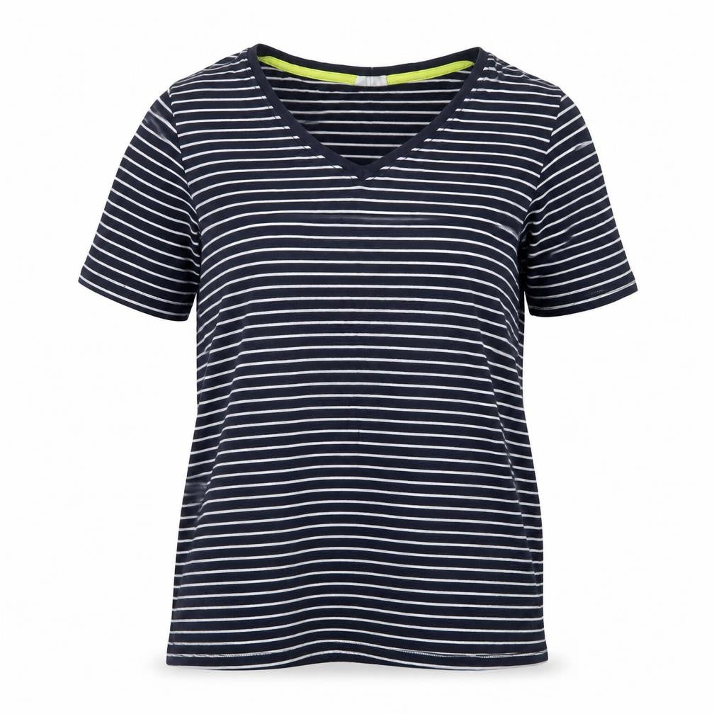 Avenue Womens Blue Striped Cotton Basic T-Shirt Size S V-Neck
