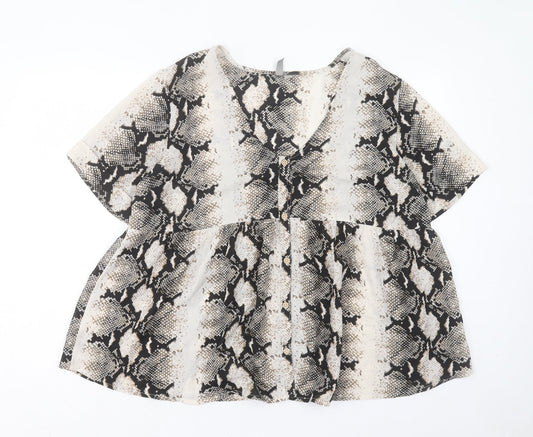 ASOS Womens Brown Animal Print Polyester Basic Blouse Size 16 V-Neck