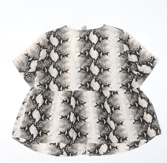ASOS Womens Brown Animal Print Polyester Basic Blouse Size 16 V-Neck