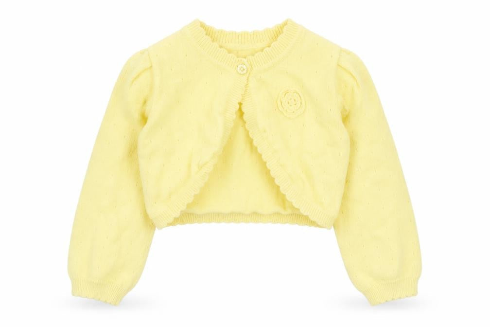Nutmeg Girls Yellow Cotton Shrug Jumper Size 12-18 Months Button - Flower