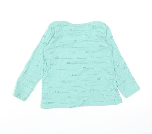 George Girls Green Striped Cotton Basic Casual Size 18-24 Months Round Neck Pullover - Animals