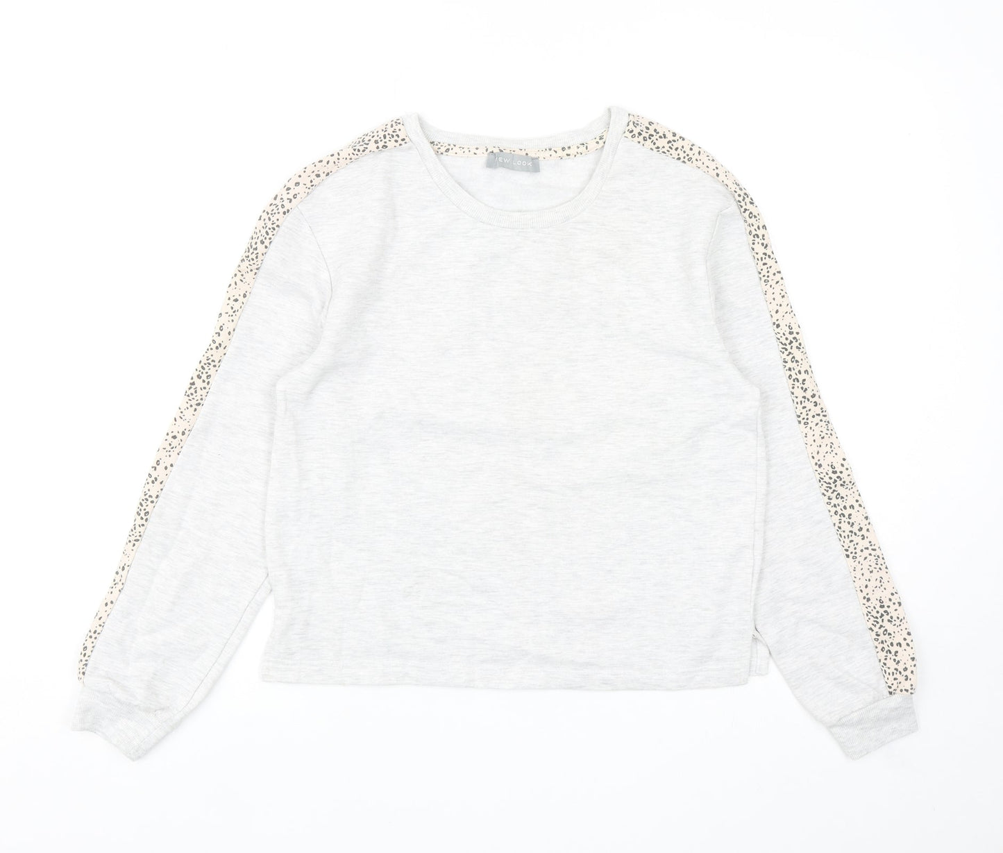 New Look Womens Grey Polyester Pullover Sweatshirt Size 8 Pullover - Leopard Print Detail