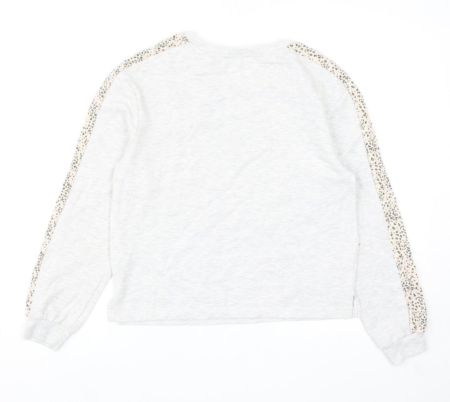 New Look Womens Grey Polyester Pullover Sweatshirt Size 8 Pullover - Leopard Print Detail