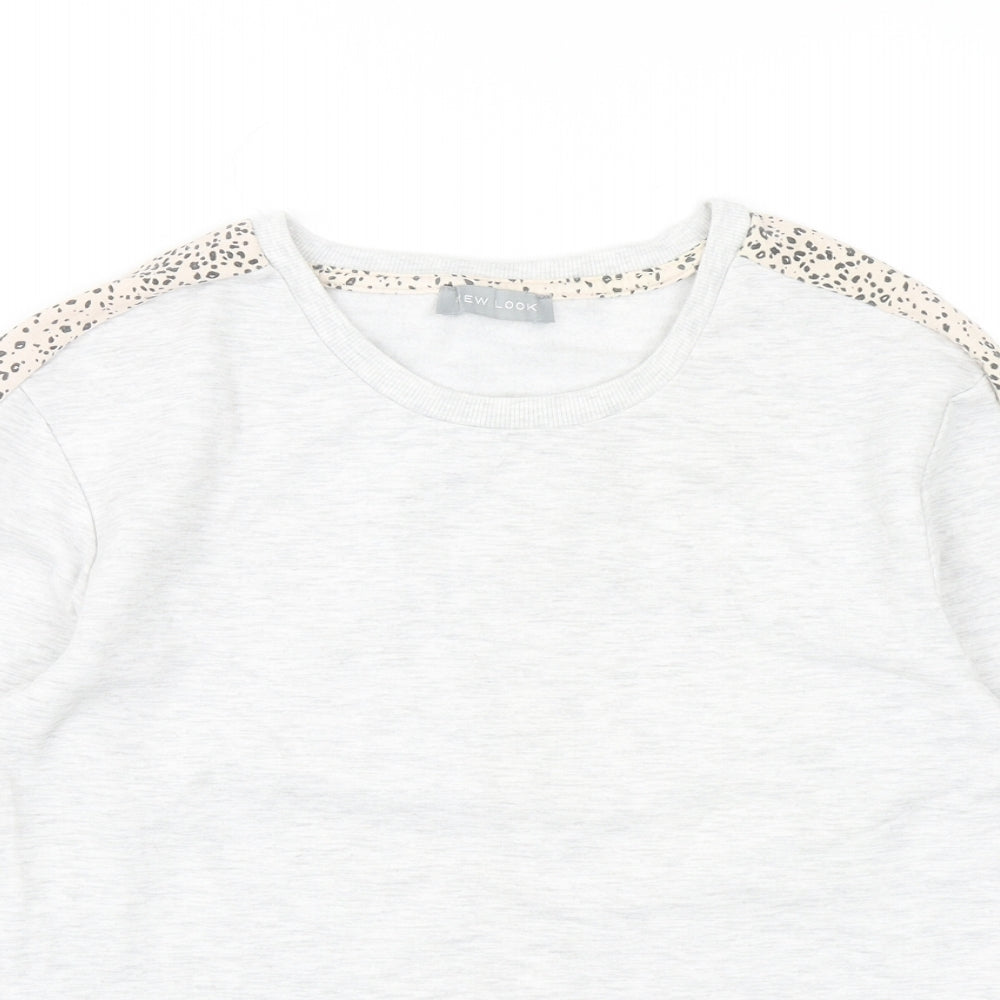 New Look Womens Grey Polyester Pullover Sweatshirt Size 8 Pullover - Leopard Print Detail