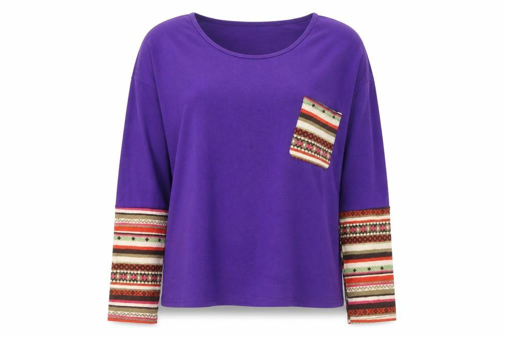 Preworn Womens Purple Round Neck Cotton Pullover Jumper Size L - Angled Pocket