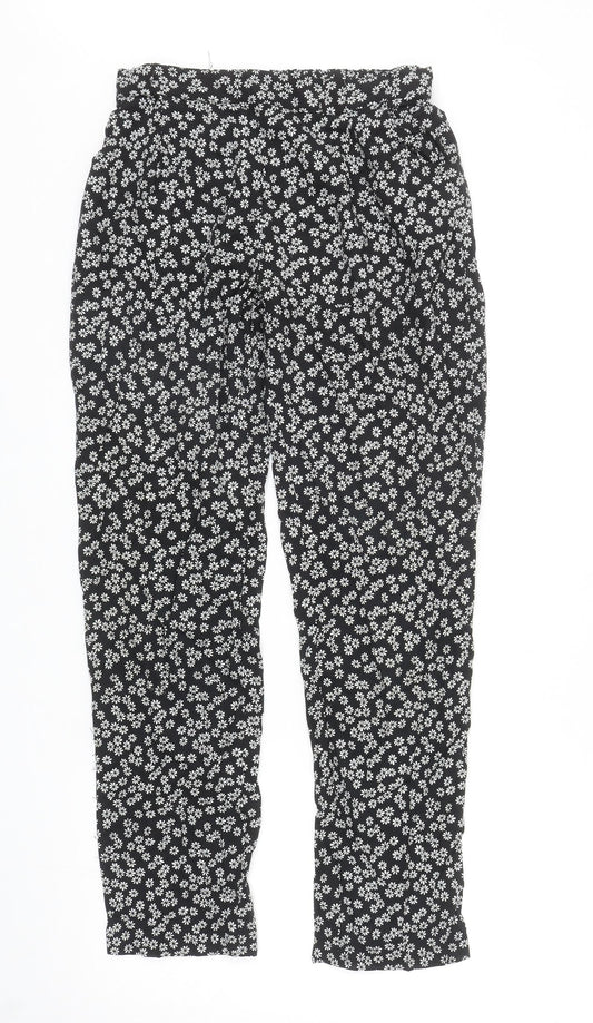 TEX Womens Black Floral Viscose Trousers Size S L28 in Regular