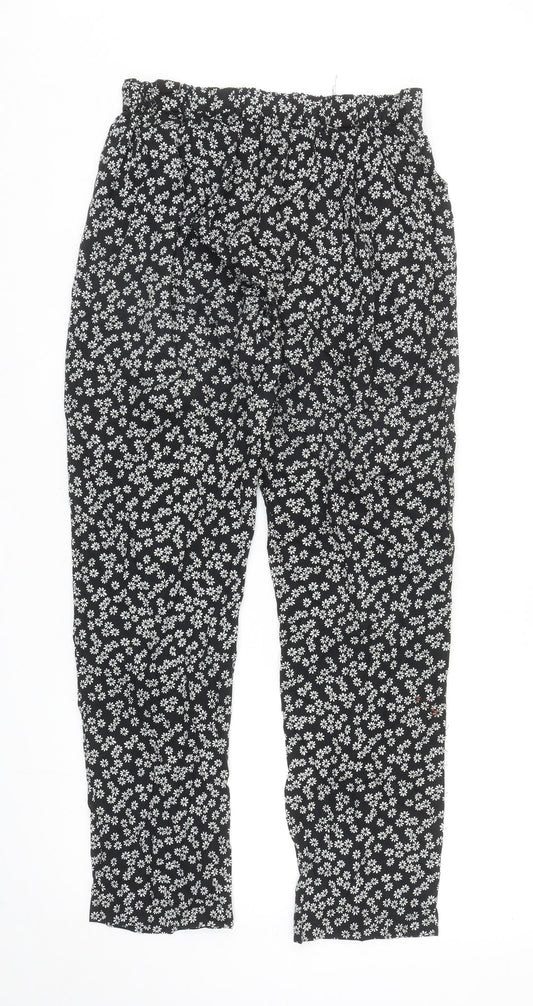 TEX Womens Black Floral Viscose Trousers Size S L28 in Regular