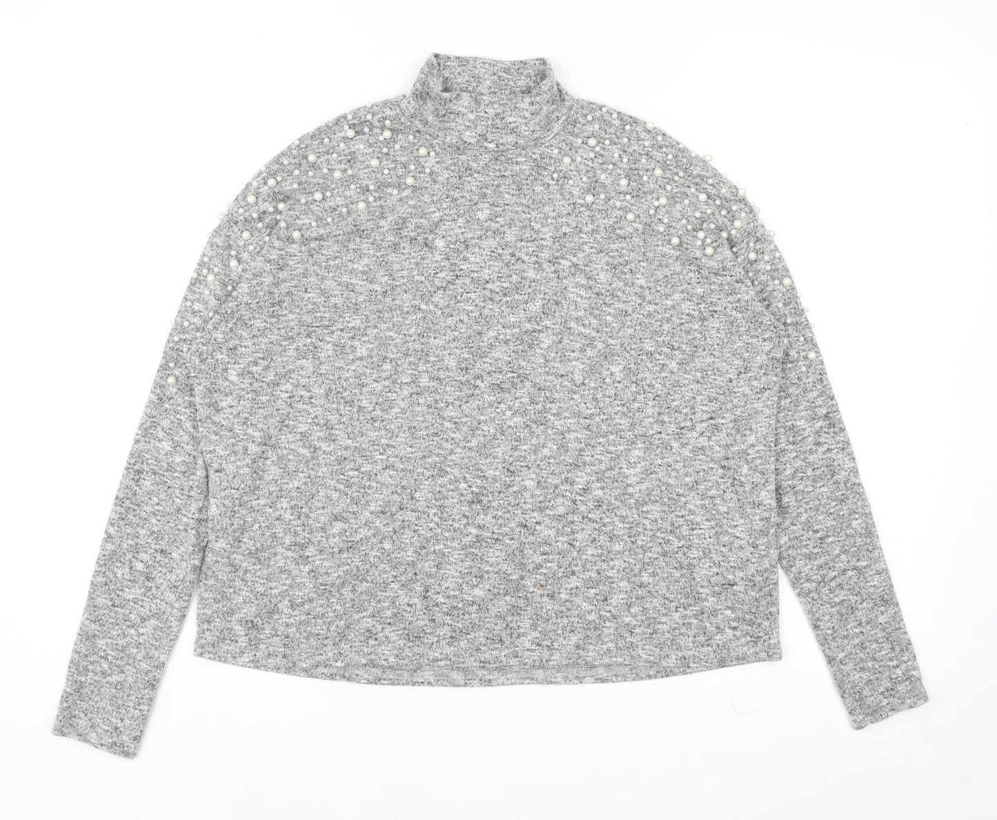 Divided Womens Grey Mock Neck Viscose Pullover Jumper Size XS - Embellished Shoulders