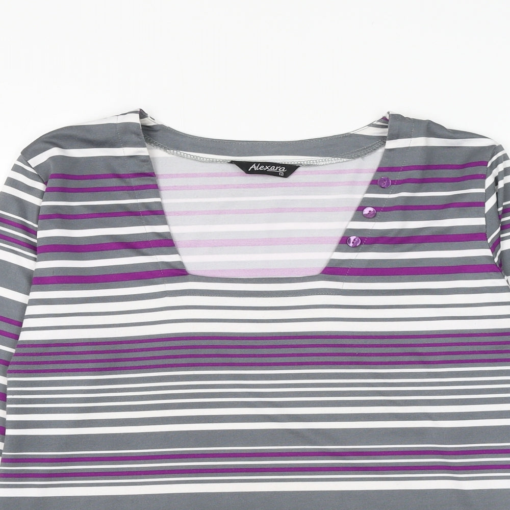 Alexara Womens Multicoloured Striped Polyester Basic T-Shirt Size 12 Square Neck
