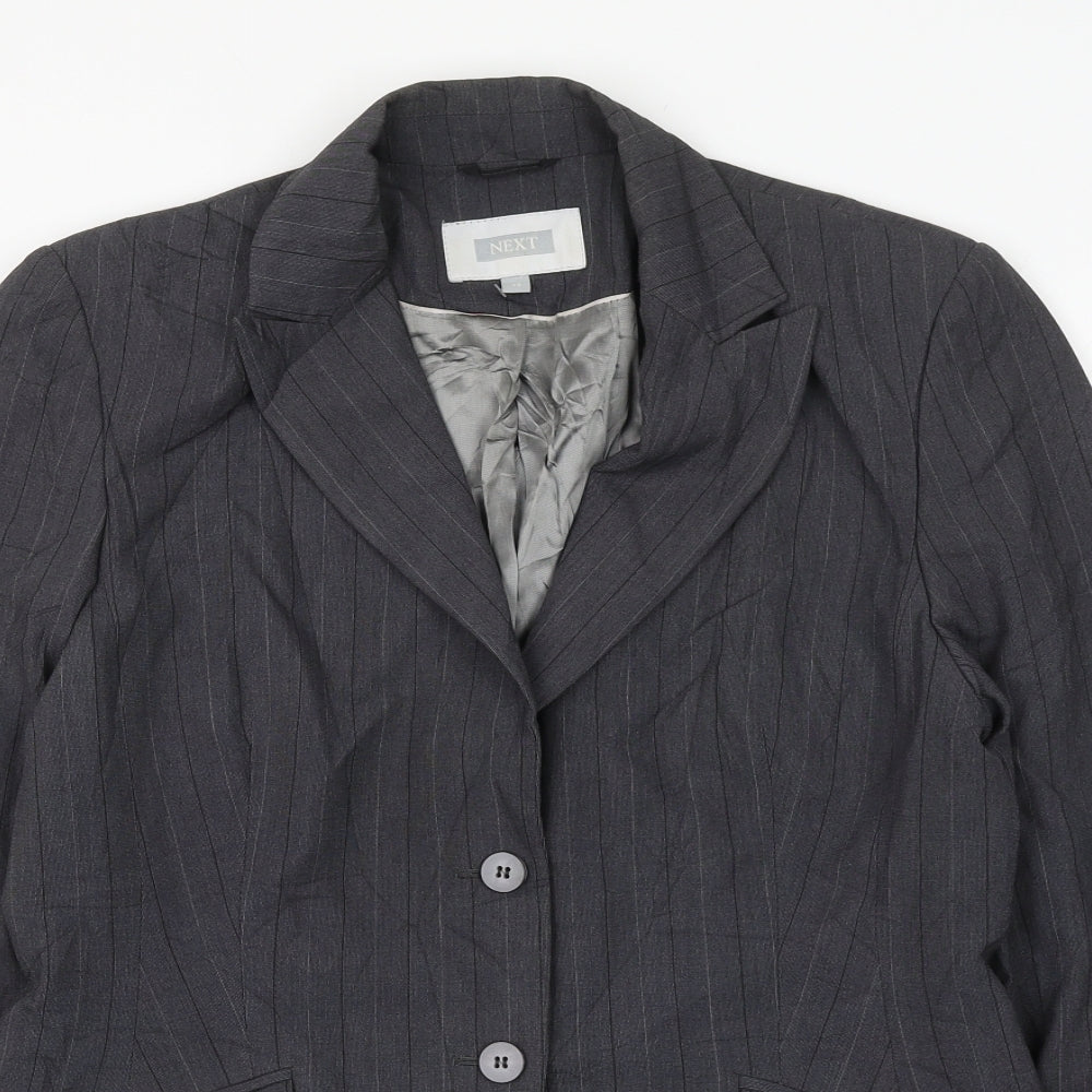 NEXT Womens Grey Striped Jacket Blazer Size 14 Button