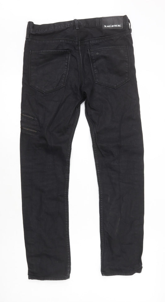 H&M Womens Black Cotton Skinny Jeans Size 10 L27 in Regular Zip - Coated, Zip Detail