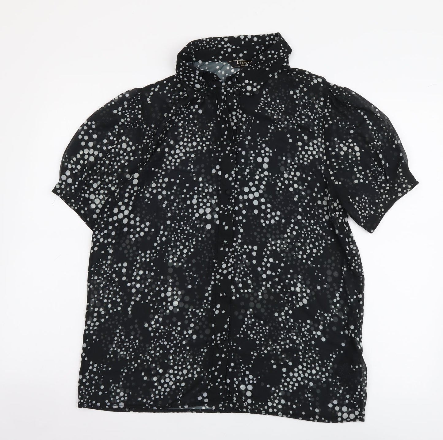 Lipsy Womens Black Polka Dot Polyester Basic Button-Up Size 12 Collared