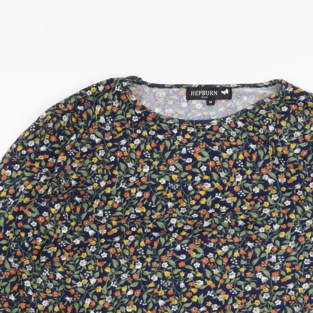 Hepburn Womens Multicoloured Floral Polyester Basic T-Shirt Size M Round Neck
