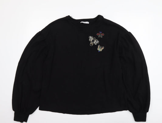 Mango Womens Black Viscose Pullover Sweatshirt Size L Pullover