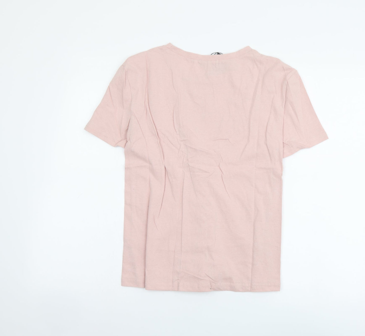 Eight Womens Pink Cotton Basic T-Shirt Size S Round Neck - Lace Up Detail