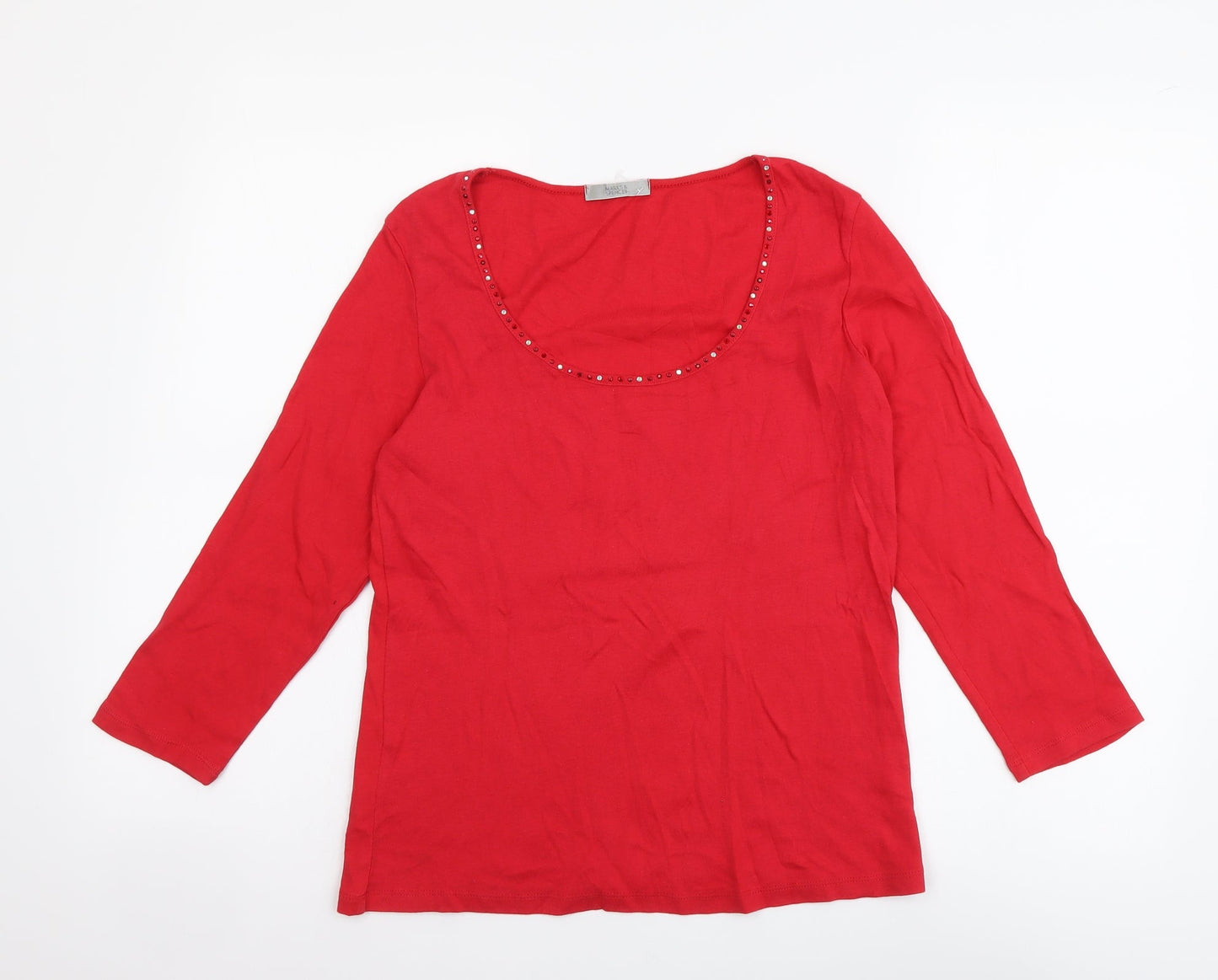 Marks and Spencer Womens Red Cotton Basic Blouse Size 12 Scoop Neck