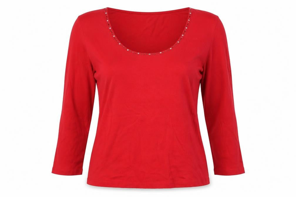 Marks and Spencer Womens Red Cotton Basic Blouse Size 12 Scoop Neck