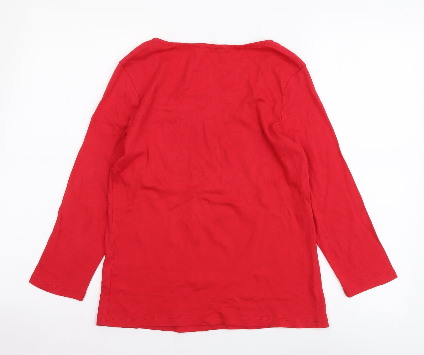 Marks and Spencer Womens Red Cotton Basic Blouse Size 12 Scoop Neck