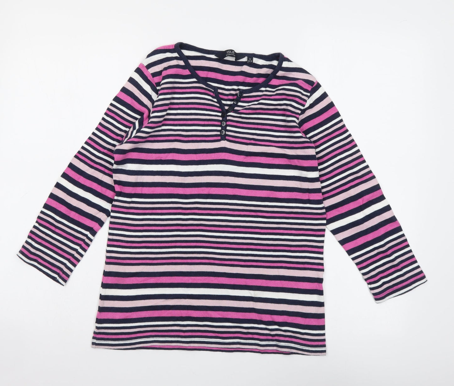 Isle Womens Multicoloured Striped Cotton Basic T-Shirt Size S Round Neck