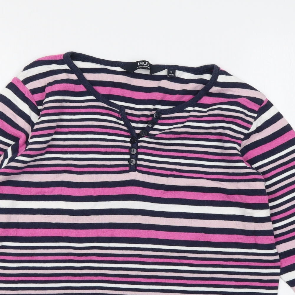 Isle Womens Multicoloured Striped Cotton Basic T-Shirt Size S Round Neck