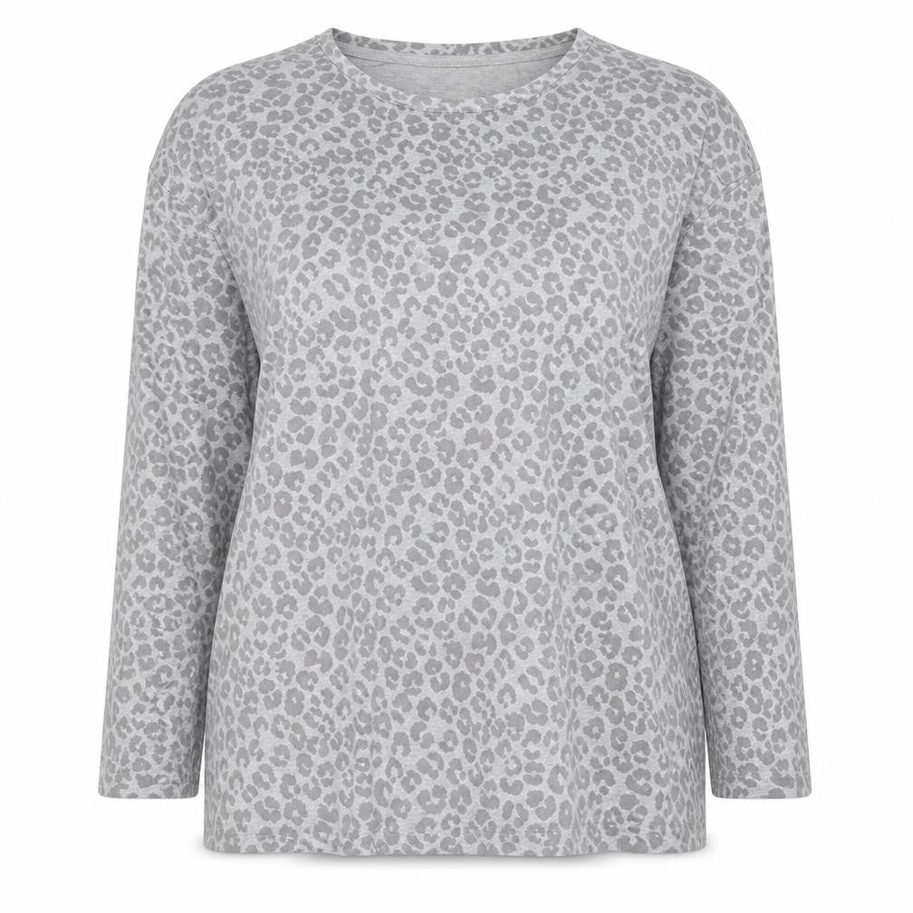 Avenue Womens Grey Animal Print Cotton Basic T-Shirt Size 12 Round Neck - Leopard Print Size 12-14