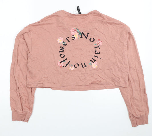Divided by H&M Womens Pink Cotton Pullover Sweatshirt Size S Pullover - No Rain No Flowers